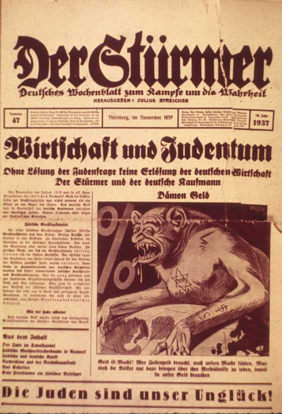 Portada del Der Stürmer representando a un judío con aspecto de monstruo