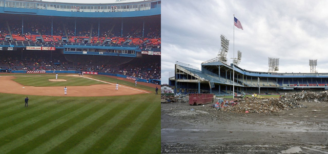 El viejo estadio de béisbol de los Tigers de Detroit, antes y ahora.