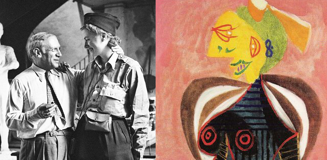 Lee Miller con su amigo Pablo Picasso, quien hizo varios retratos de ella al tiempo que componía el "Guernica".