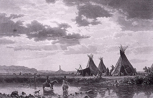 Ilustración de la época, mostrando parte de un poblado sioux oglala.