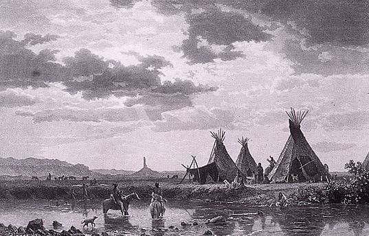 Nube Roja, el hombre que derrotó a los Estados Unidos (I) 4 Ilustración de la época, mostrando parte de un poblado sioux oglala.