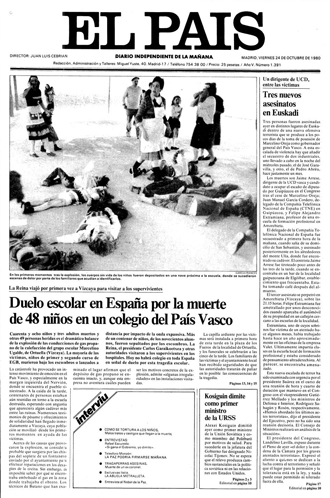 Portada del diario El País del día 24 de octubre de 1980