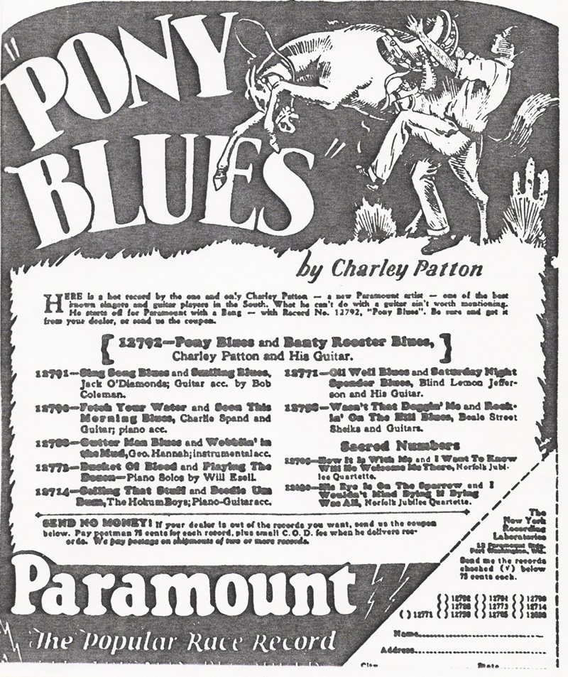Charley patton Pony Blues advertisment - Paramount