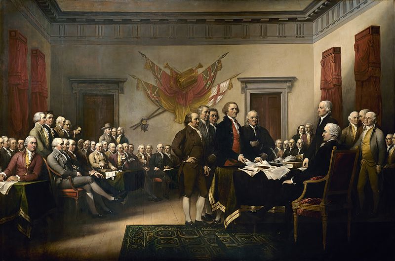 El cuadro de John Trumbull La Declaración de Independencia recoge el momento de la presentación del trabajo del Comité de los Cinco al Congreso.