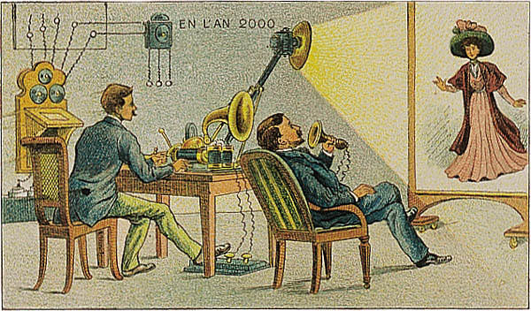 France_in_XXI_Century._Correspondance_cinema Video telephony as imagined in the year 2000, as imagined in 1910. From a French card1910