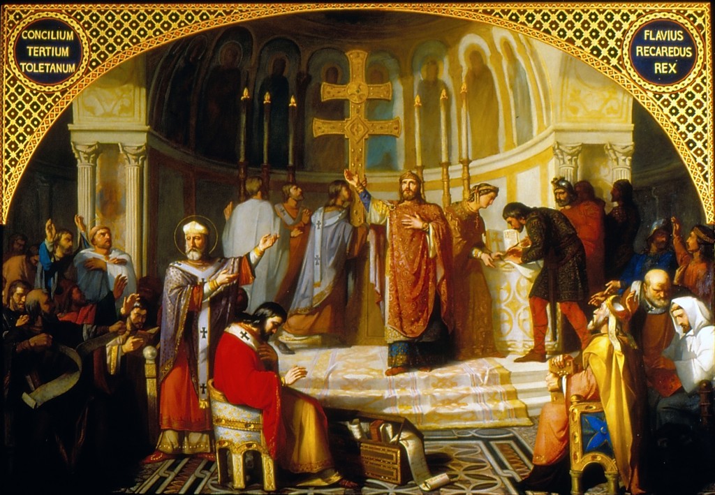 El mayor mentiroso de la historia de España 3 El III Concilio de Toledo, un lienzo de José Martí y Monsó de 1862 que retrata la conversión de Recaredo I al catolicismo.