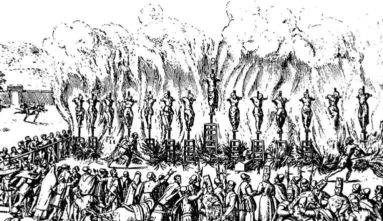El mayor mentiroso de la historia de España 4 Detalle del grabado de Jan Luykens que representa la ejecución de luteranos acometida por la Inquisición en Valladolid en 1559.