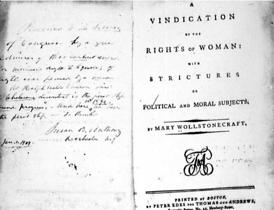 Primera edición impresa de Vindicación de los derechos de la mujer, de Mary Wollstonecraft (DP)