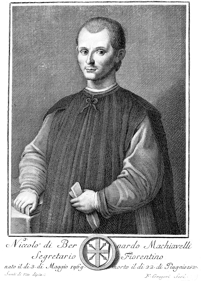 Un retrato de Maquiavelo en Opere di Niccolò Machiavelli de 1782. Imagen Santi di Tito DP.