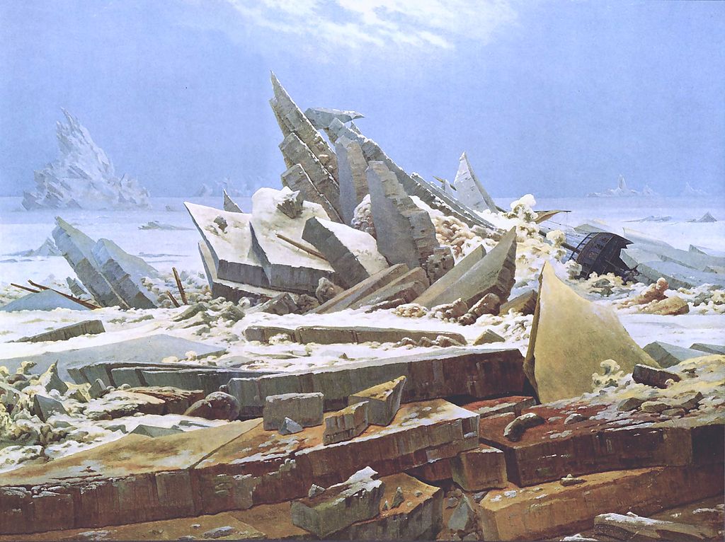 "The Sea of Ice" por Caspar David Friedrich (1823-4), inspirado por la expedición de Parry en 1819–1820.