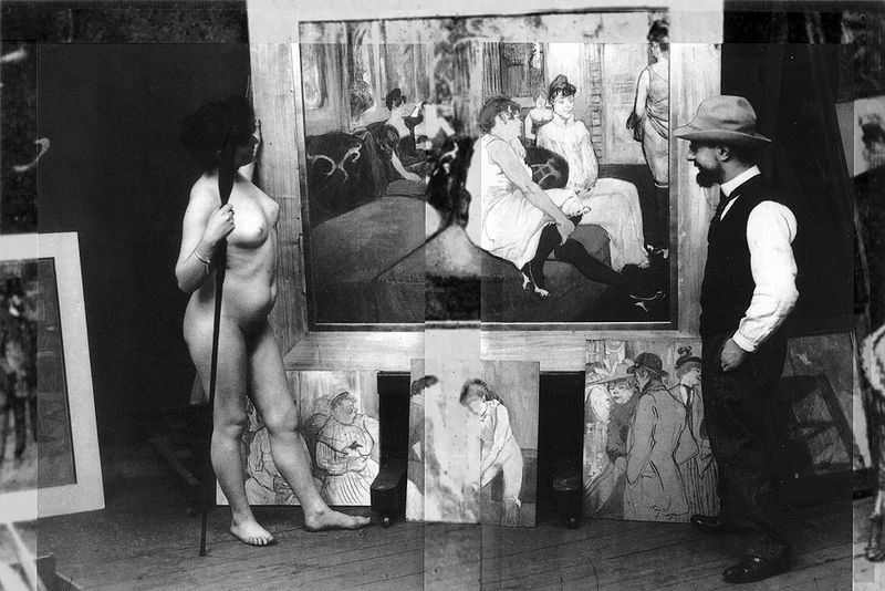 Toulouse Lautrec en su atelier, con una modelo (1895). Fotografía de Maurice Guibert (DP)