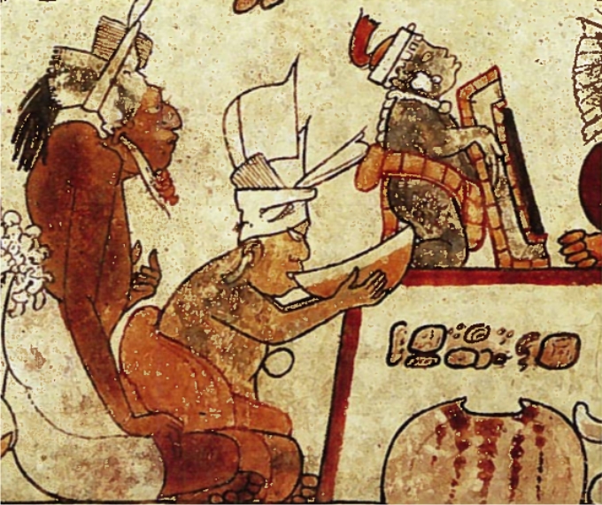 Dibujo en una cerámica de la cultura maya, entre el 600 y 900 d. C. 