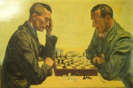 Ernst Jünger y Friedrich Georg Jünger jugando al ajedrez. Ilustración de Andreas Paul Weber (DP).