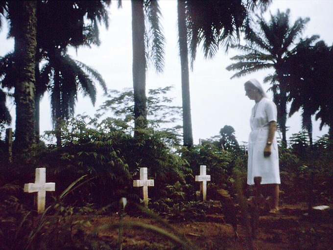 This photograph showed Sister Marietta as she walked among the grave sites of her colleagues that had perished during the Zaire now known as the Democratic Republic of the Congo Ebola outbreak of August 1976 PHIL Cen