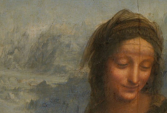 Detalle de La Virgen el Niño Jesús y Santa Ana Leonardo da Vinci ca. 1508. Imagen Playing Futures Applied Nomadology