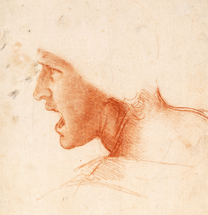 Estudio de la cabeza de un guerrero de La batalla de Anghiari Leonardo Da Vinci ca. 1505.