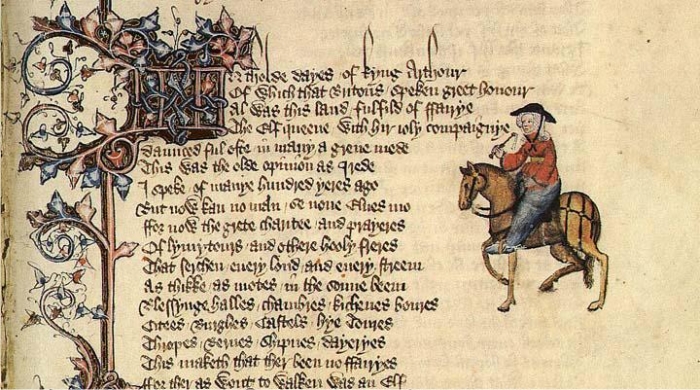 Cuento de la viuda de Bath en el manuscrito Ellesmere, siglo XV.