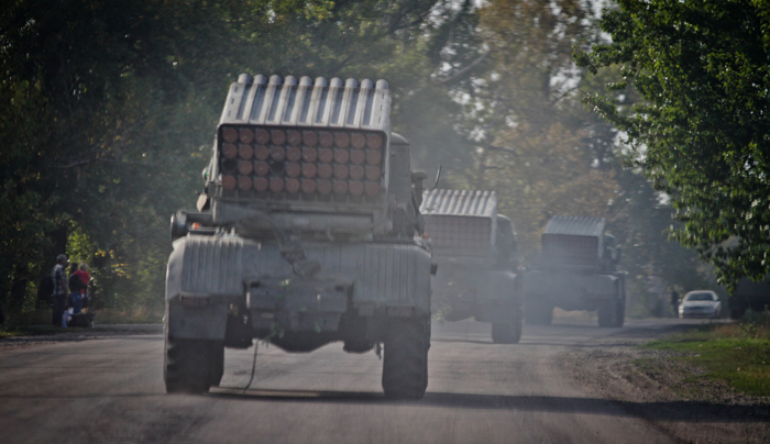 Septiembte de 2014: lanzacohetes del ejército ucraniano en ruta hacia la provincia separatista de Lugansk, ocupada por los rebeldes prorrusos.