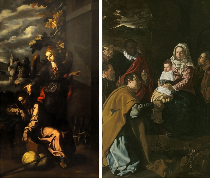 Sueño de San José, Francisco Pacheco, 1617 y Adoración de los Magos, Diego Velázquez, 1619. 