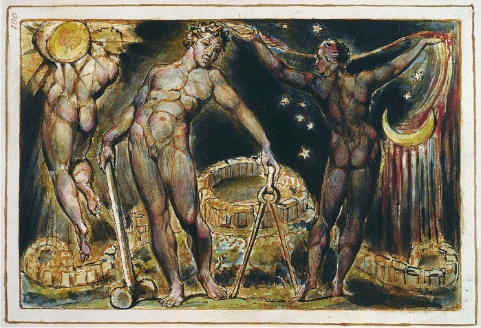 Dos formas de Los con Enitharmon, lámina cien de Jerusalén. William Blake (DP)