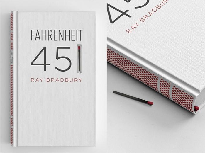 Portada de Fahrenheit 451 diseñada por Elizabeth Perez para The Austin Creative Department.