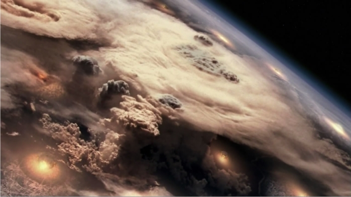 Battlestar Galactica, apuntes y reflexiones (I): la frontera interestelar y la guerra absoluta 4 La destrucción total de Caprica las demás colonias por parte de los cylon da lugar a una guerra absoluta. Imagen: ABC.