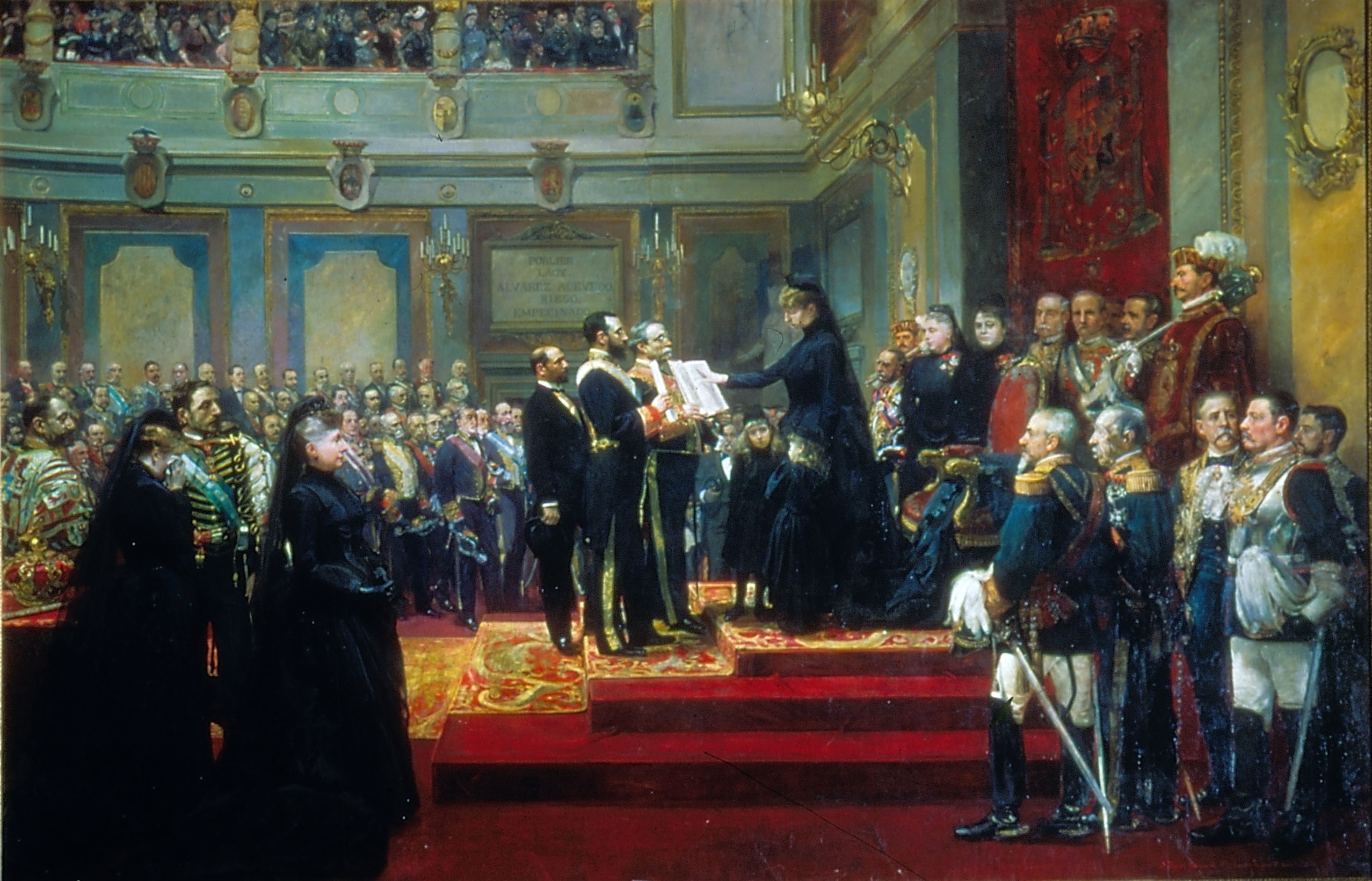 Una Constitución, dos Constituciones, tres Constituciones... 2 María Cristina jurando la Constitución ante las Cortes. Cuadro: de Francisco Jover y Casanova y Joaquín Sorolla y Bastida