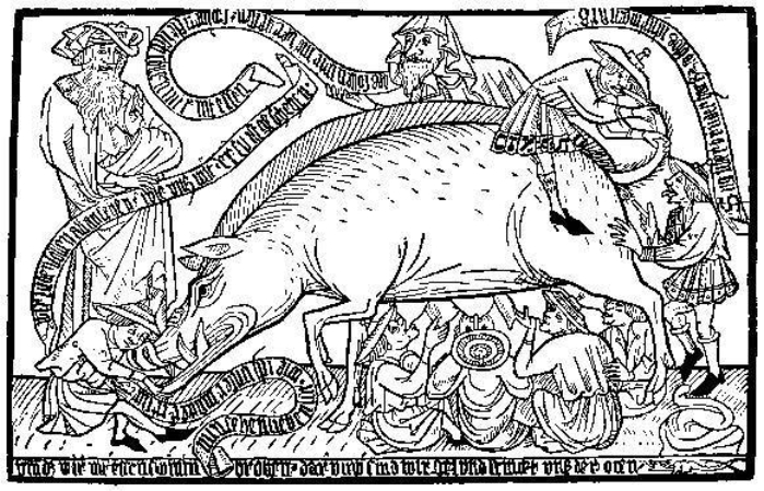 Caricatura medieval que muestra a judíos alimentándose de una cerda. (DP) 