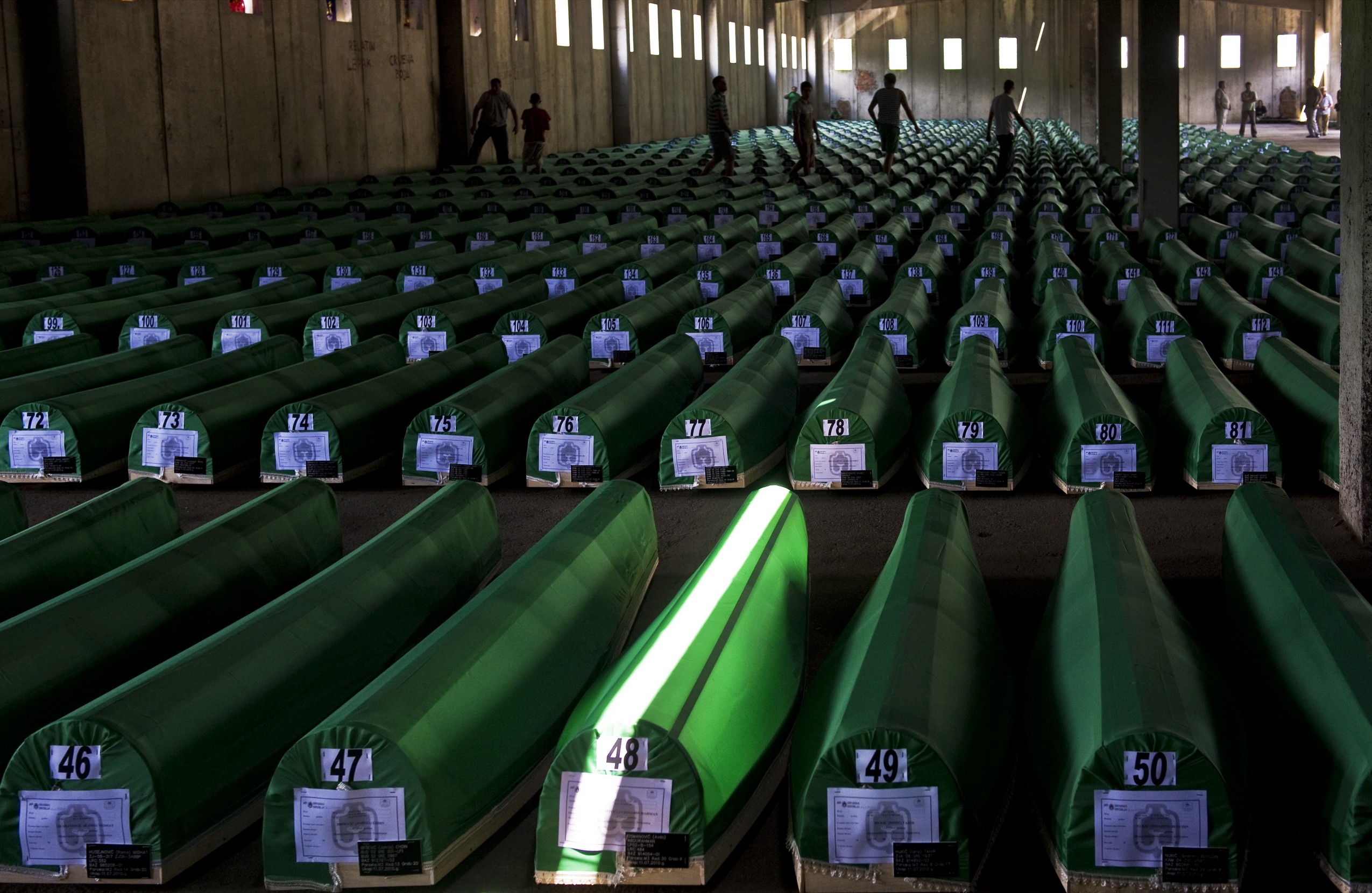 Srebrenica genocide was the genocidal killing of more than 8000 Bosniaks, mainly men and boys around the town of Srebrenica during the Bosnian War. The killing was perpetrated by units of the Army of Republika Srpska (VRS) under the command of General Ratko Mladic. In April 1993, the United Nations declared the besieged enclave of Srebrenica a "safe area" under UN protection. However, in July 1995, the United Nations Protection Force (UNPROFOR) contingent of Dutch peacekeepers did not prevent th --- Image by © Arne Hodalic/Corbis