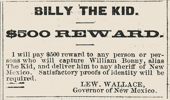 Anuncio en prensa con el que el gobernador Wallace puso precio a la cabeza de Billy el Niño, vivo o muerto.(Foto: DP)