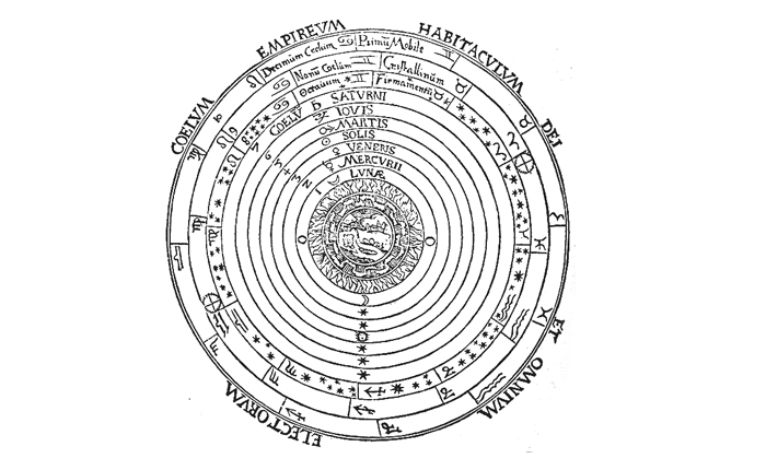 Modelo cosmológico aristotélico tal y como fue representado por el alemán Petrus Apianus en 1524. (Imagen: DP)