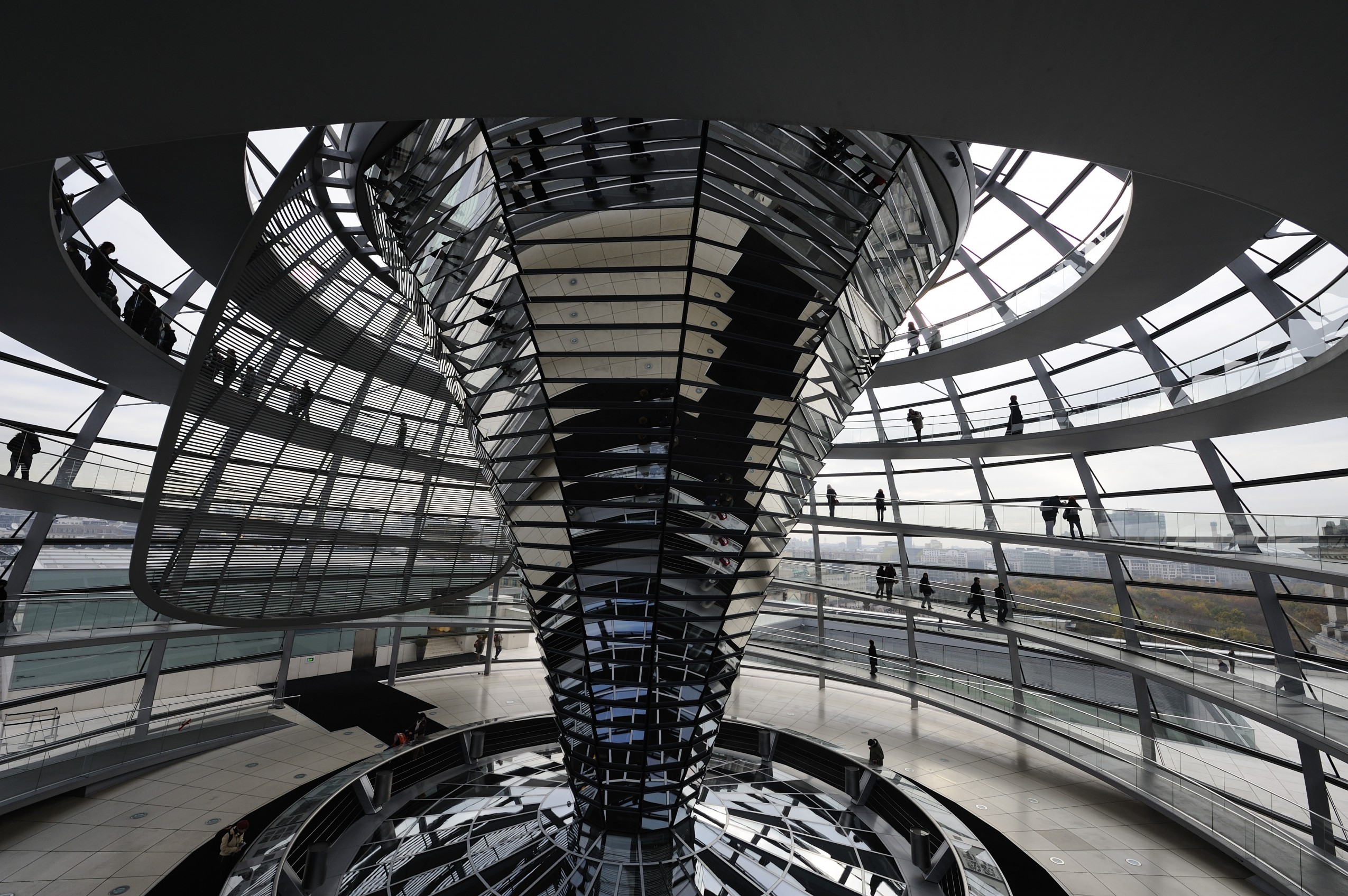September 2009, Berlin, Germany --- Inside of the glass dome of the Reichstag, designed by architect Norman Foster. --- Image by © Frederic Soltan/Corbis