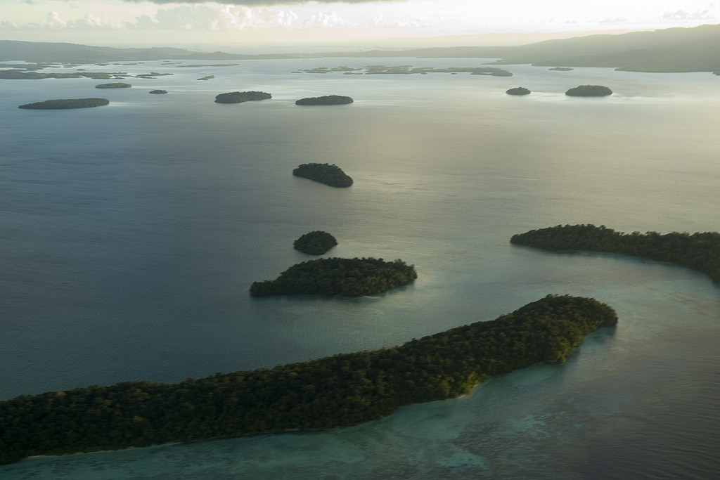 An aerial view of Marovo Lagoon in the Western Province of the Solomon Islands. Flying over the lagoon and the provinces main town of Gizo, Secretary-General Ban Ki-moon was able to observe the effects deforestation, climate change and natural disasters.