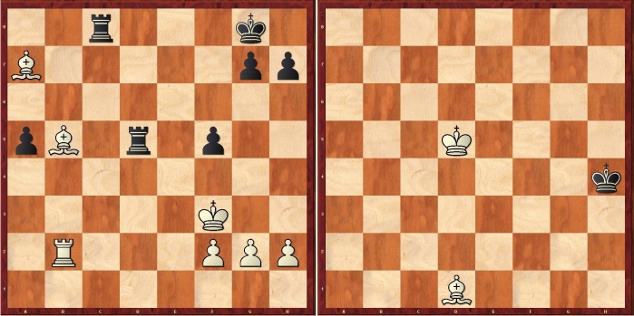La posición de Carlsen-Nakamura 2015 antes de cometer una imprecisión (Ae3?, permitiendo a las negras jugar Tb8! y entrar en un final de torre contra pareja de alfiles). La posición final, tablas muertas. Imagen: Diego Rasskin.