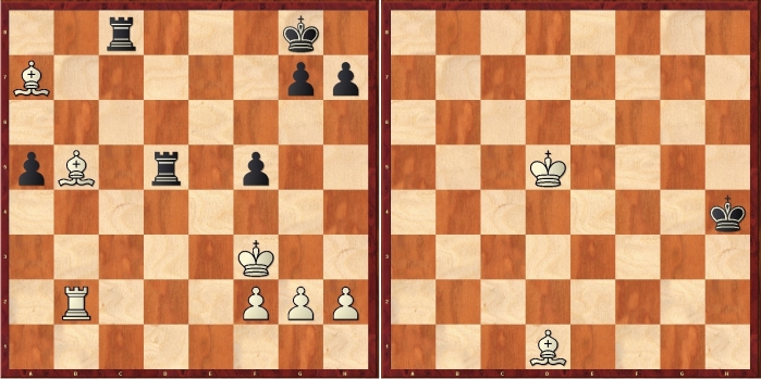 ¿Por qué tengo que perder con estos idiotas? 3 La posición de Carlsen-Nakamura 2015 antes de cometer una imprecisión (Ae3?, permitiendo a las negras jugar Tb8! y entrar en un final de torre contra pareja de alfiles). La posición final, tablas muertas. Imagen: Diego Rasskin.