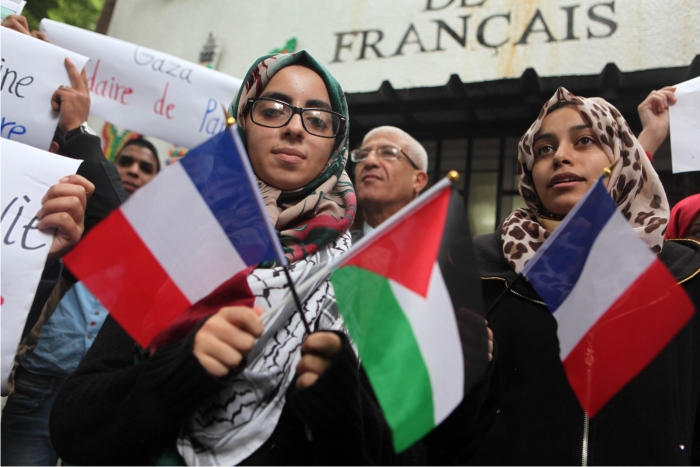Concentración de solidaridad con París en Gaza. Foto: Corbis.