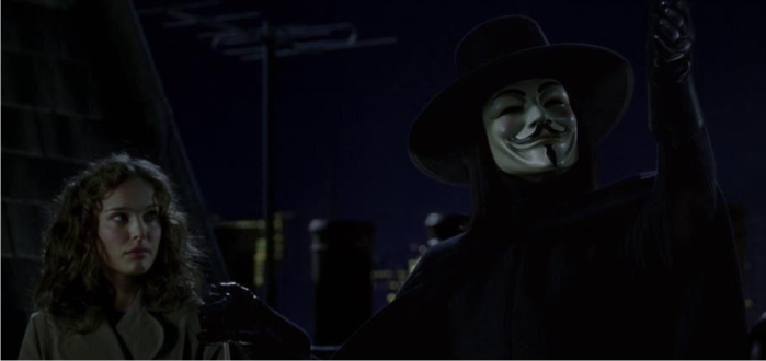 Escena de la adaptación cinematográfica de V de Vendetta. Imagen: Warner Bros.