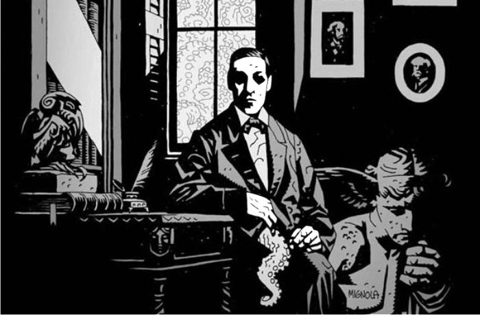 Lovecraft dibujado por Mike Mignola. Imagen: Dark Horse Comics.