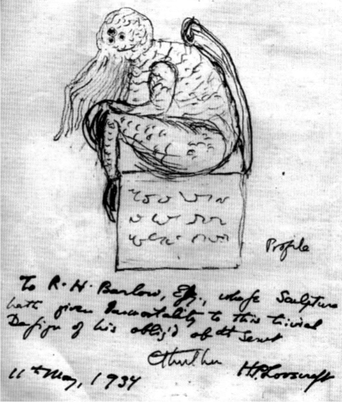 Un boceto de Cthulhu dibujado por Lovecraft. Imagen: DP.