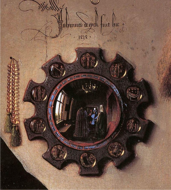 El ojo ante el espejo, su reflejo y un cuadro con un conejo 1 Detalle de El matrimonio Arnolfini, de Jan van Eyck.