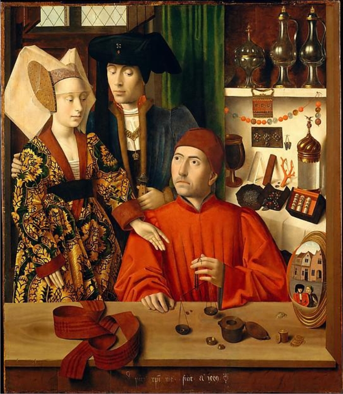 El ojo ante el espejo, su reflejo y un cuadro con un conejo 3 Un orfebre en su taller, de Petrus Christus.