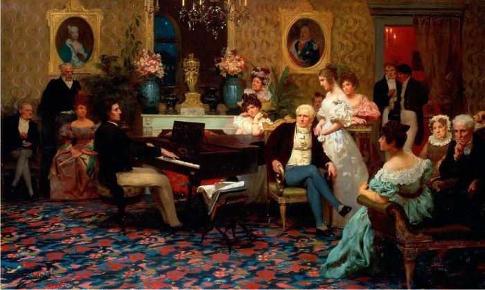 Chopin petándolo ante los Radziwiłł. Imagen: Henryk Siemiradzki.