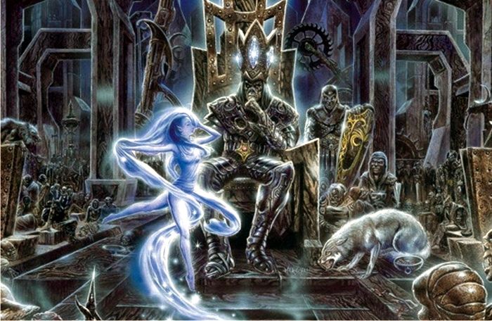 Lúthien baila ante Morgoth. Imagen: Detalle de la portada del disco Nightfall in Middle-Earth (Virgin Records).