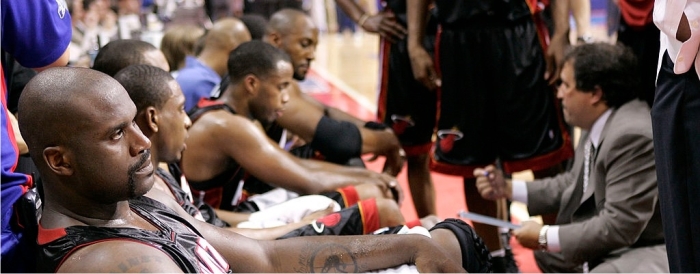 Shaquille O’Neal durante un tiempo muerto de los Heat. Foto cortesía de NBA.