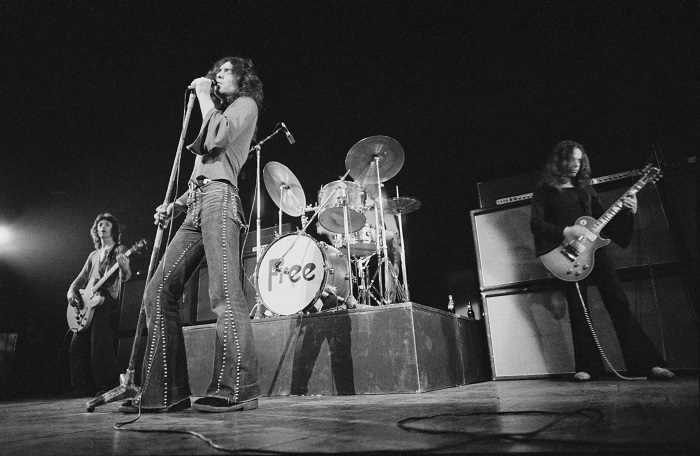 English rock group Free performing at the Royal Albert Hall, London, 11th February 1972. Left to right: Andy Fraser, Paul Rodgers and Paul Kossoff (1950 - 1976). (Photo by Michael Putland/Getty Images)