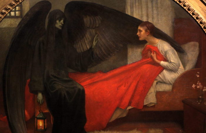 Detalle de La muerte y la doncella, de Marianne Stokes.