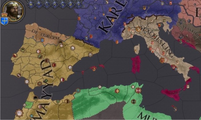 El discreto encanto de erigir tu propio imperio 6 Mapa de Europa mostrando las dinastías reinantes. No, no hace falta que se arrodillen ante mí. A este paso, los Omeyas no tardarán en cortarme la cabeza.