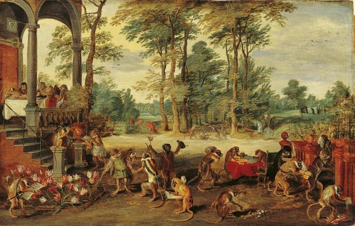 A Satire of Tulip Mania by Jan Brueghel the Younger (ca. 1640) speculators as brainless monkeys