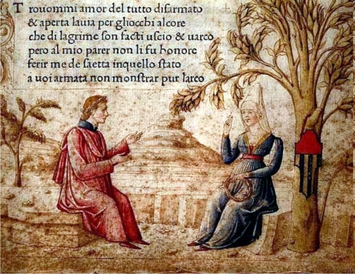 Laura e Petrarca miniatura dal Canzoniere