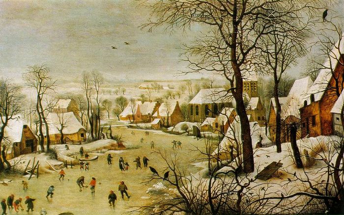 Pieter Brueghel el viejo Paisaje de invierno con patinadores y trampa para pájaros 1565 Bruselas 1